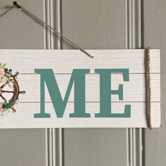 NWT- Horizontal HOME- Nautical Decoration Sign w/ Floral Ships Helm - Picture 4 of 14